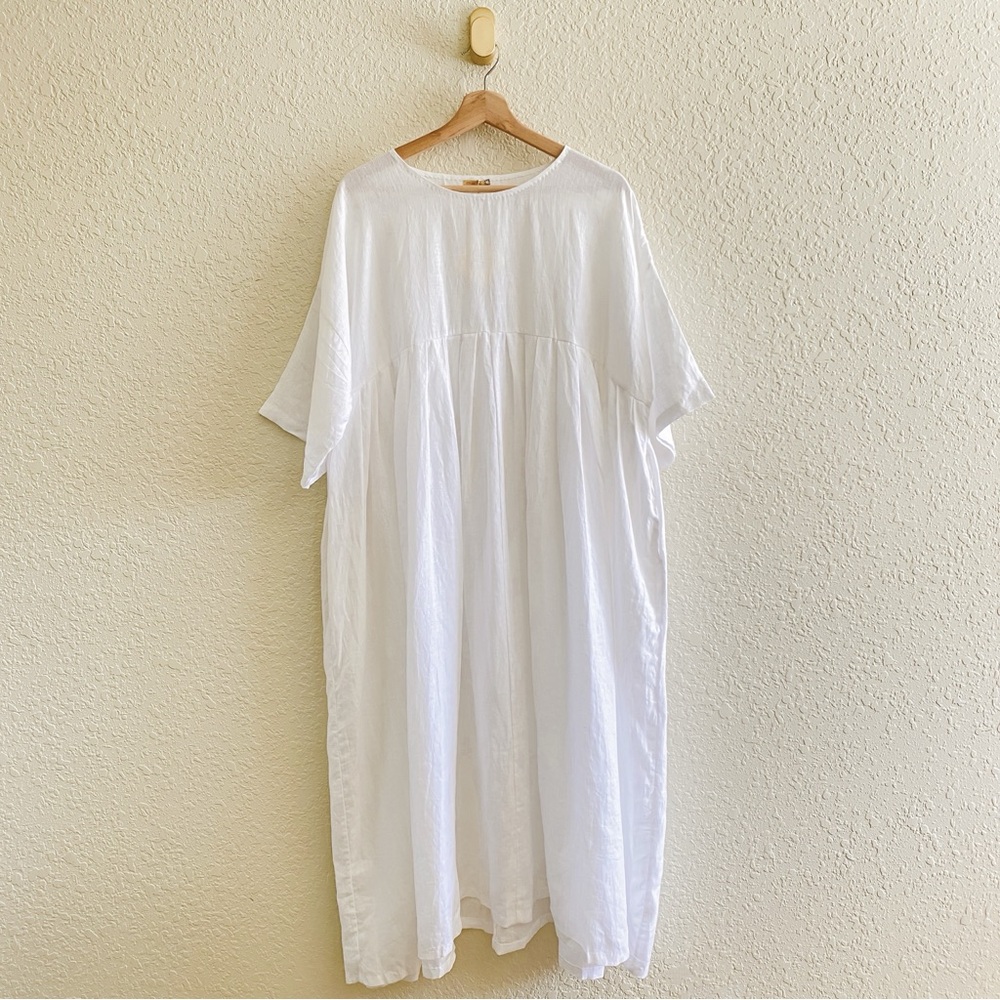 Matta Flowy White Linen Maxi Dress